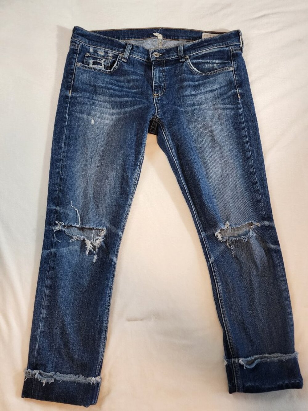 Rag & Bone Dre Crop Deville Distressed Jeans Size 29 (24x23.5) Raw Hem Blue